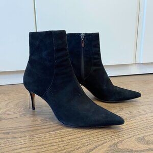 Schutz Pointy Toe Ankle Boot in Black Suede